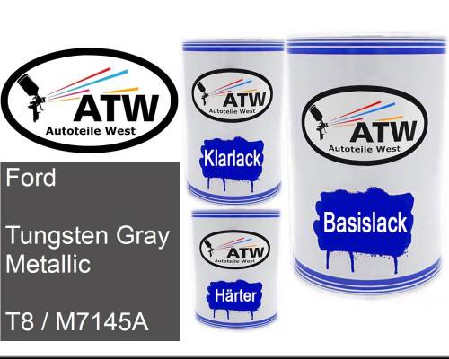 Ford, Tungsten Gray Metallic, T8 / M7145A: 500ml Lackdose + 500ml Klarlack + 250ml Härter - Set, von ATW Autoteile West.